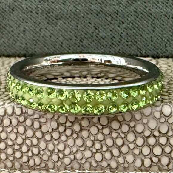 Green Crystal Stainless Steel Eternity Band – Size 7.5  Sparkle Ring - Picture 17 of 17